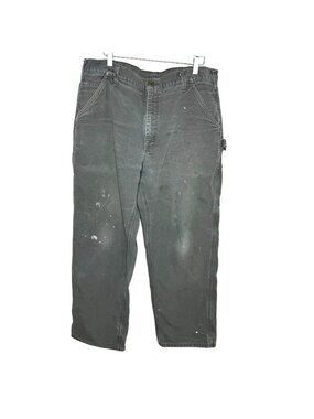 Vintage 90s Carhartt Green Gray Flannel-Lined Carpenter Pants, B111, 36x30